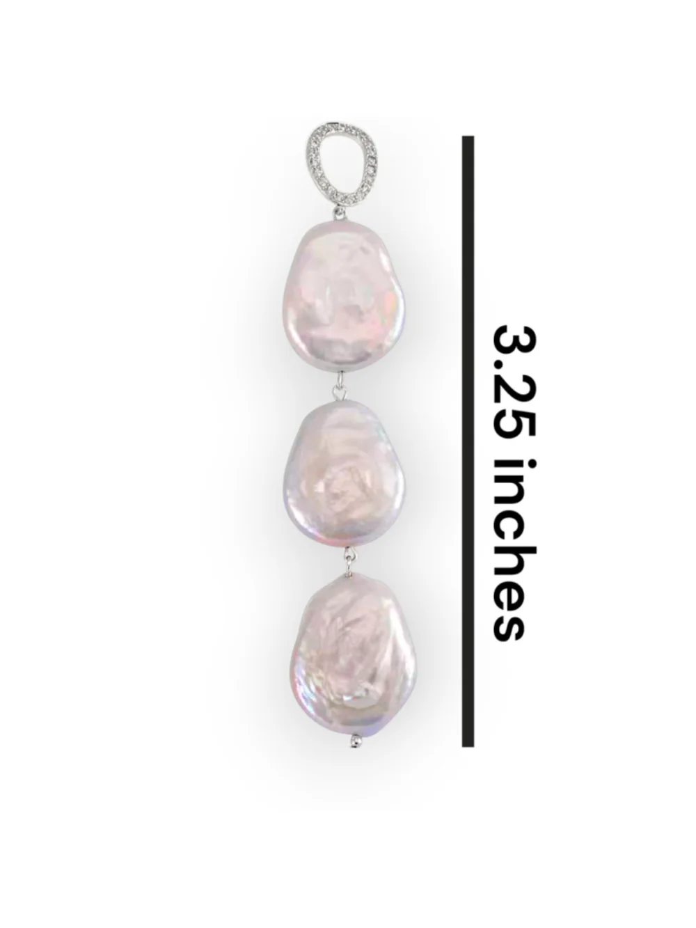 Sterling Silver 3-Tier Linear 16-17MM White Kashi Pearl & White Zircon Earrings